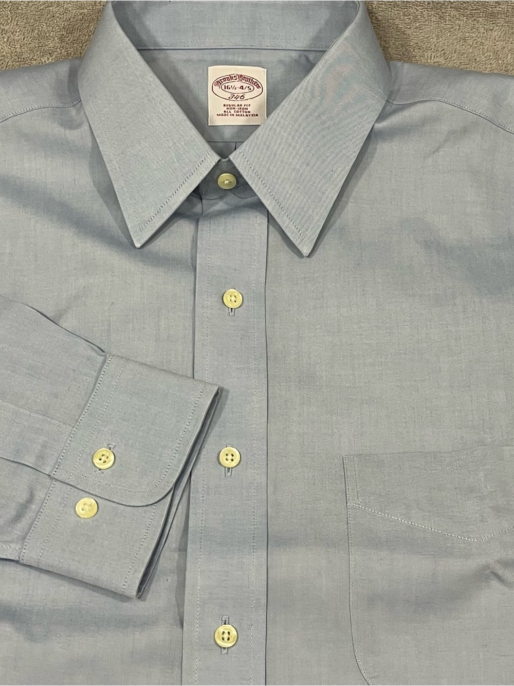 Brooks Brothers mens blue 346 Regular Fit shirt suprima cotton Size 16.5 - 4/5
